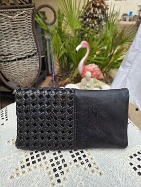 NWT latico Whitney Black Woven Leather Clutch Wallet